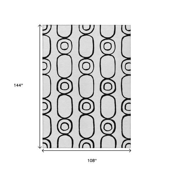HomeRoots 9' Modern White & Black Geometric Washable Area Rug – Stylish, Durable for Indoors & Outdoors! 660653