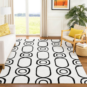 HomeRoots 9' Modern White & Black Geometric Washable Area Rug – Stylish, Durable for Indoors & Outdoors! 660653