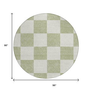 HomeRoots 8' Artichoke Green Round Geometric Rug – Stylish, Washable Indoor/Outdoor Area Rug for High Traffic Spaces 660657