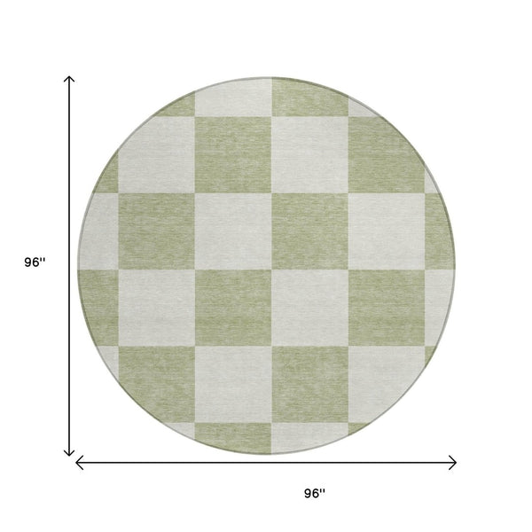 HomeRoots 8' Artichoke Green Round Geometric Rug – Stylish, Washable Indoor/Outdoor Area Rug for High Traffic Spaces 660657