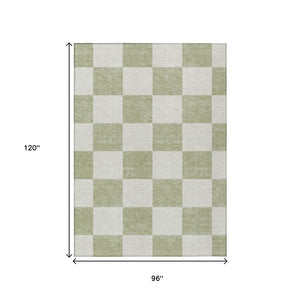 HomeRoots 8' X 10' Artichoke Green and Ivory Geometric Area Rug - Washable, Durable for Indoor & Outdoor Use 660658