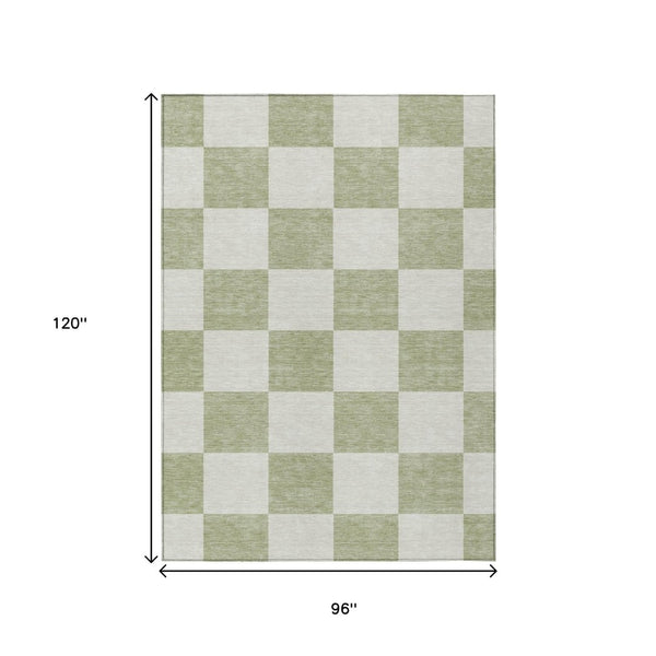 HomeRoots 8' X 10' Artichoke Green and Ivory Geometric Area Rug - Washable, Durable for Indoor & Outdoor Use 660658