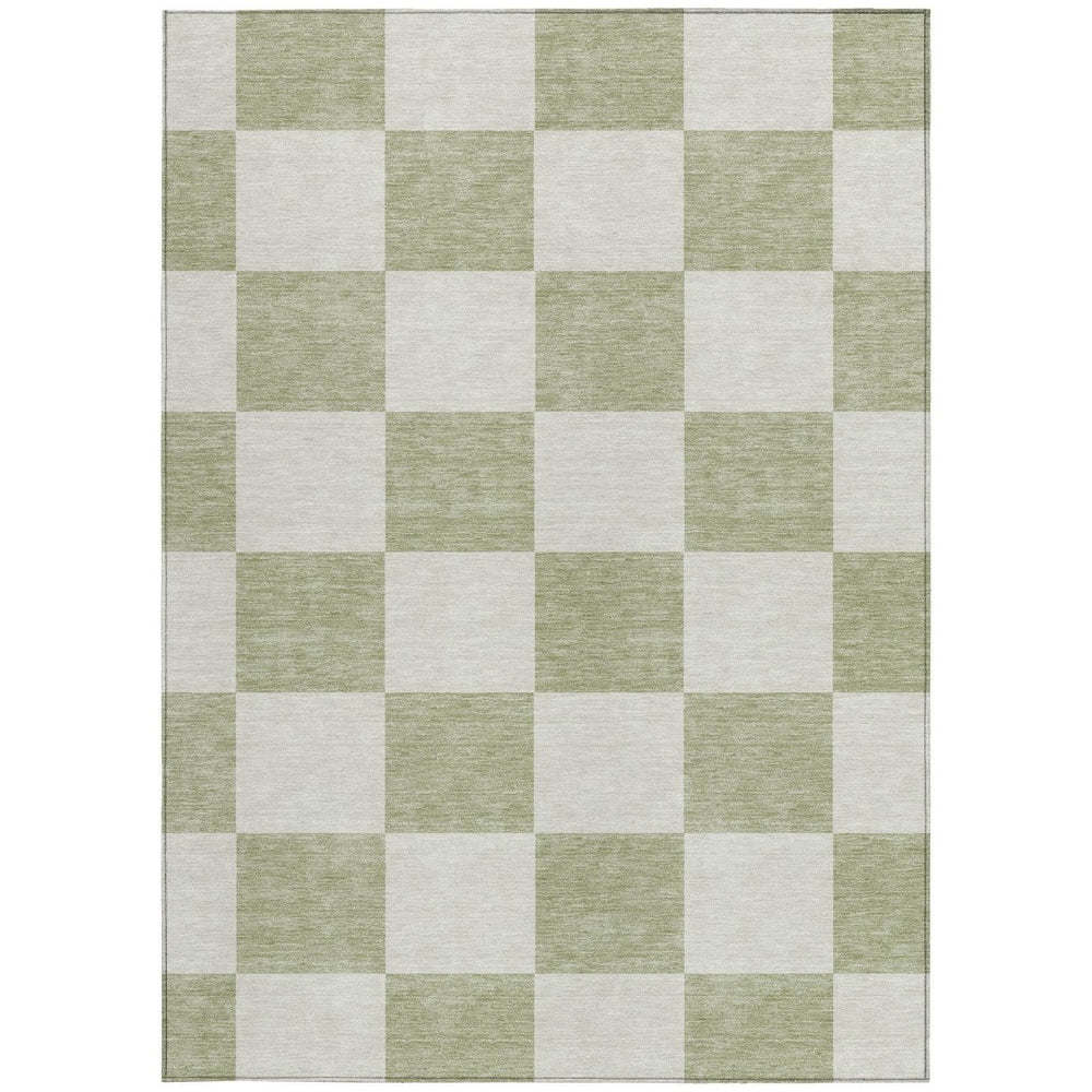 HomeRoots 8' X 10' Artichoke Green and Ivory Geometric Area Rug - Washable, Durable for Indoor & Outdoor Use 660658