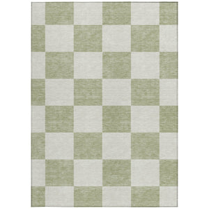 HomeRoots 8' X 10' Artichoke Green and Ivory Geometric Area Rug - Washable, Durable for Indoor & Outdoor Use 660658