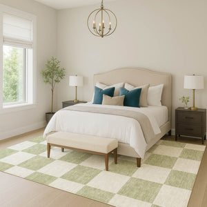 HomeRoots 8' X 10' Artichoke Green and Ivory Geometric Area Rug - Washable, Durable for Indoor & Outdoor Use 660658