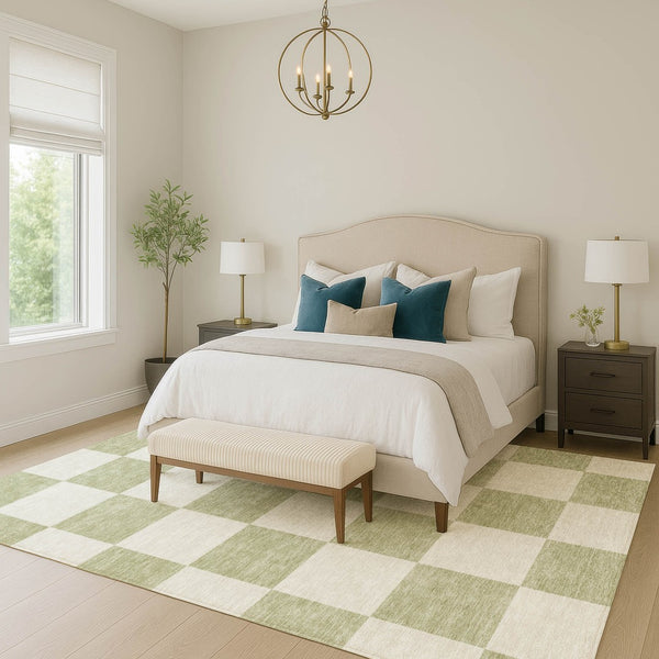 HomeRoots 8' X 10' Artichoke Green and Ivory Geometric Area Rug - Washable, Durable for Indoor & Outdoor Use 660658