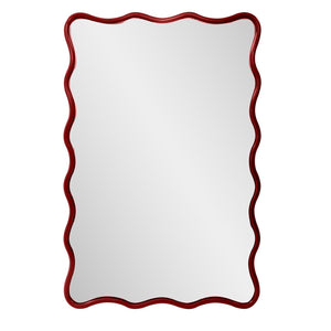 Howard Elliott Maya Rectangular Waved Edge Mirror - Vibrant Scalloped Frame For A Whimsical Touch In Any Room Red Polyresin 66065bu-howard-elliott