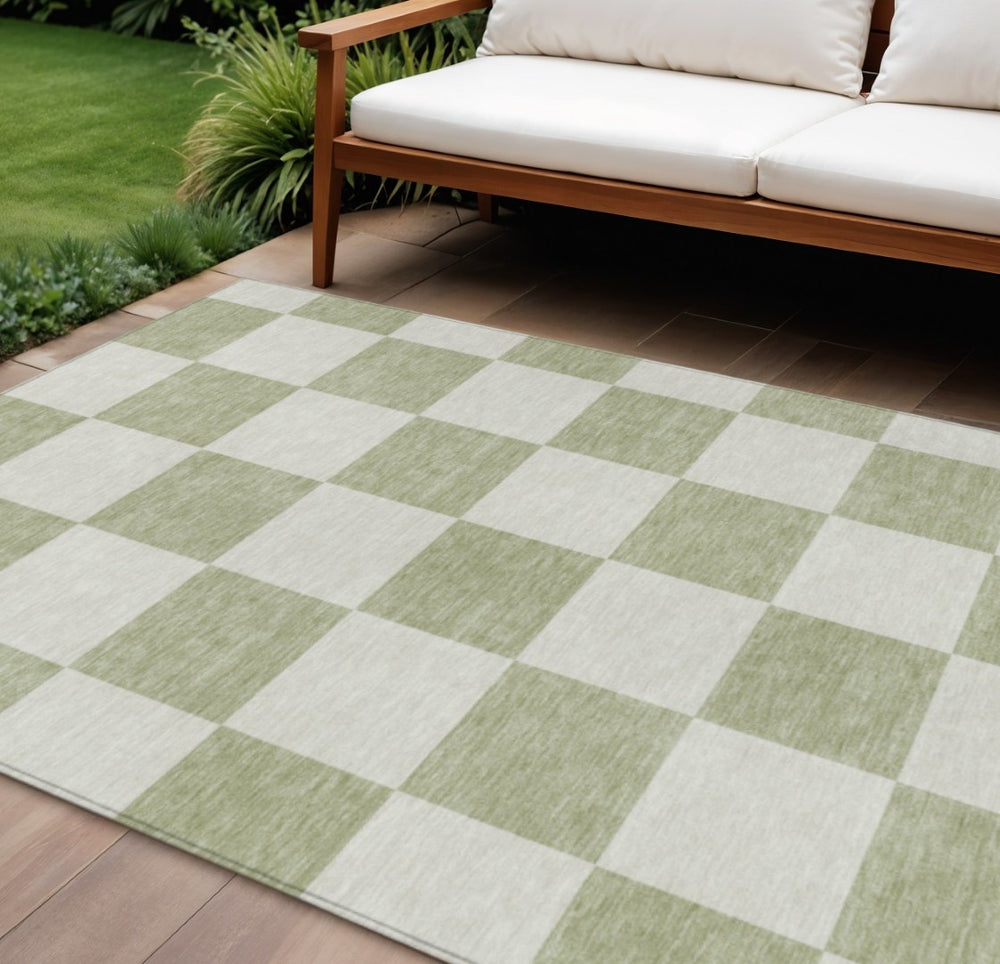 HomeRoots 10' Artichoke Green & Ivory Geometric Washable Rug – Durable Indoor/Outdoor Style for Every Space 660660