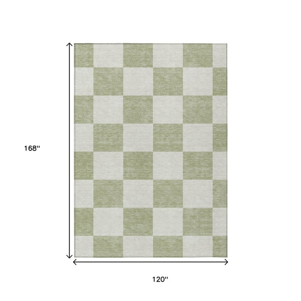 HomeRoots 10' Artichoke Green & Ivory Geometric Washable Rug – Durable Indoor/Outdoor Style for Every Space 660660