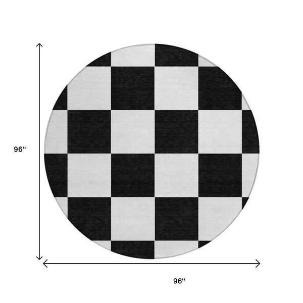 HomeRoots 8' Black And White Geometric Indoor Outdoor Area Rug – Stylish, Durable & Easy-Clean Design! 660663