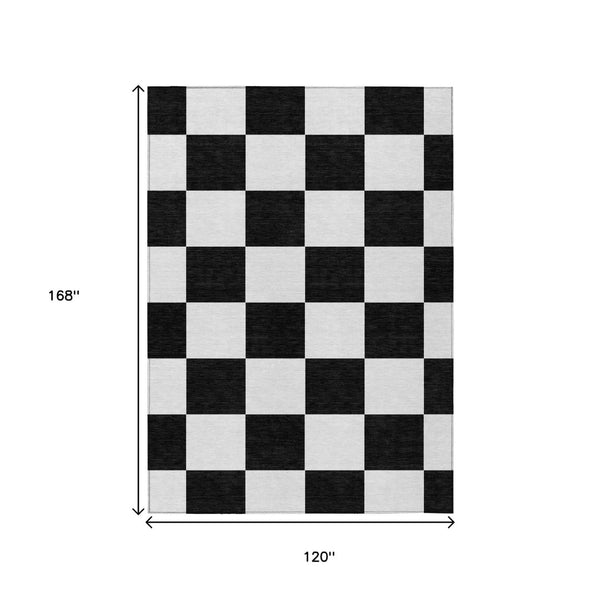 HomeRoots 10' X 14' Stylish Black and White Geometric Area Rug - Durable, Washable, Perfect for Indoor & Outdoor Use 660666