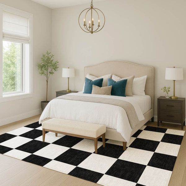 HomeRoots 10' X 14' Stylish Black and White Geometric Area Rug - Durable, Washable, Perfect for Indoor & Outdoor Use 660666