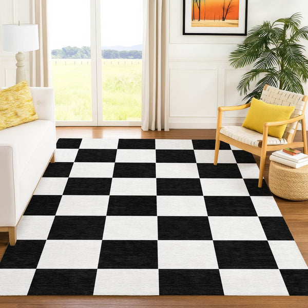 HomeRoots 10' X 14' Stylish Black and White Geometric Area Rug - Durable, Washable, Perfect for Indoor & Outdoor Use 660666