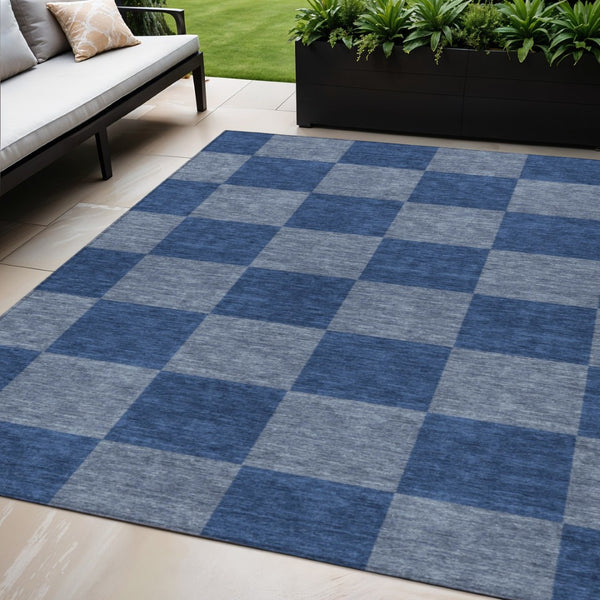 HomeRoots 5' Blue and Gray Geometric Area Rug - Washable, Durable Design for Indoor & Outdoor Spaces, 5x8' 660668