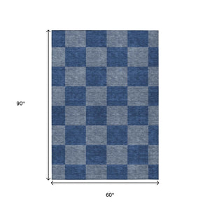 HomeRoots 5' Blue and Gray Geometric Area Rug - Washable, Durable Design for Indoor & Outdoor Spaces, 5x8' 660668
