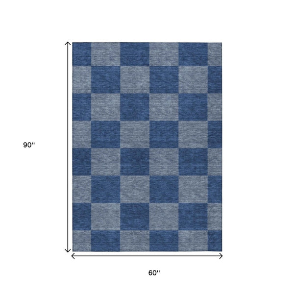 HomeRoots 5' Blue and Gray Geometric Area Rug - Washable, Durable Design for Indoor & Outdoor Spaces, 5x8' 660668