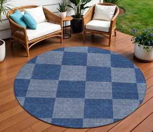 HomeRoots 8' Blue and Gray Round Rug - Stylish Geometric Design for Indoor/Outdoor Use, Machine Washable & Durable 660669