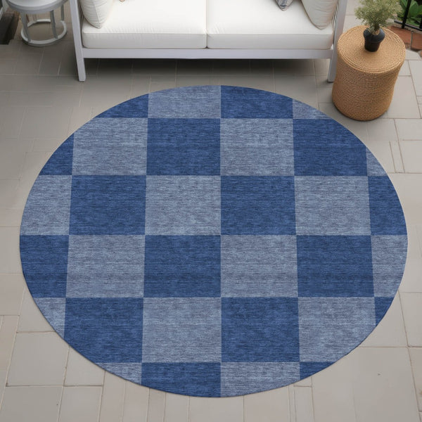 HomeRoots 8' Blue and Gray Round Rug - Stylish Geometric Design for Indoor/Outdoor Use, Machine Washable & Durable 660669