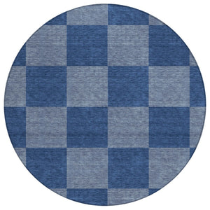 HomeRoots 8' Blue and Gray Round Rug - Stylish Geometric Design for Indoor/Outdoor Use, Machine Washable & Durable 660669