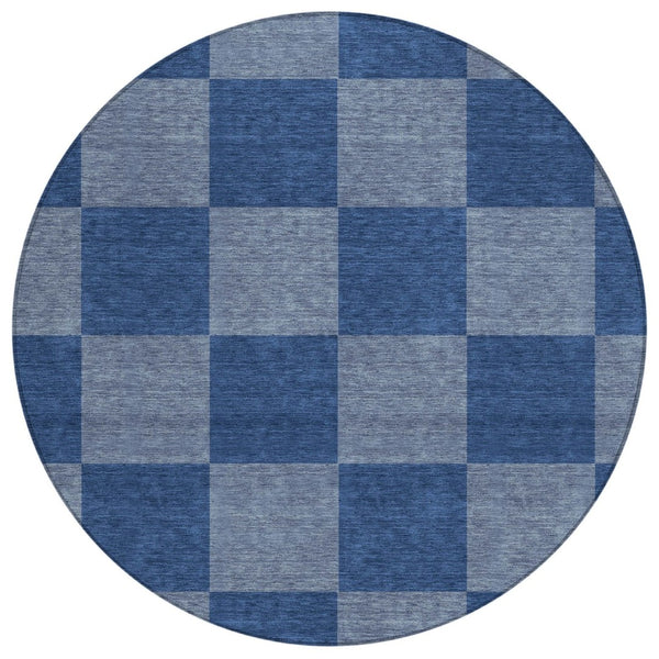 HomeRoots 8' Blue and Gray Round Rug - Stylish Geometric Design for Indoor/Outdoor Use, Machine Washable & Durable 660669