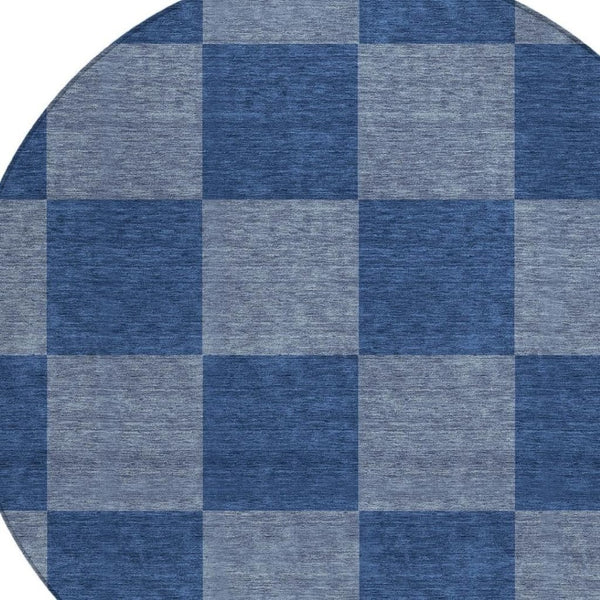 HomeRoots 8' Blue and Gray Round Rug - Stylish Geometric Design for Indoor/Outdoor Use, Machine Washable & Durable 660669