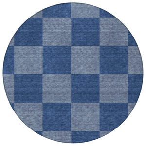 HomeRoots 8' Blue and Gray Round Rug - Stylish Geometric Design for Indoor/Outdoor Use, Machine Washable & Durable 660669