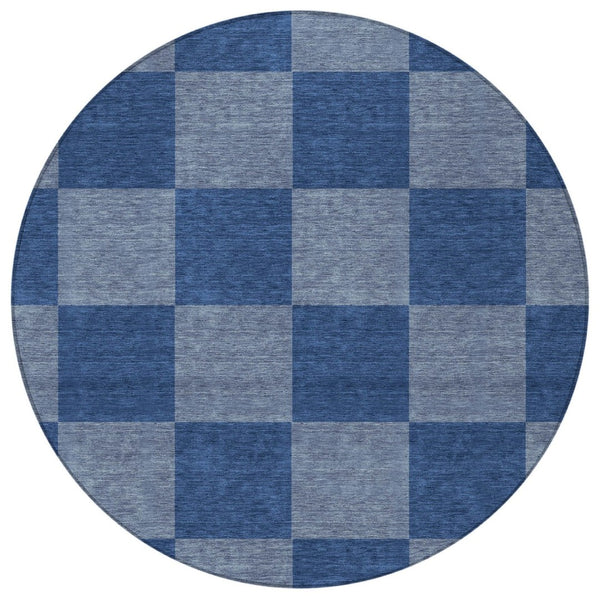 HomeRoots 8' Blue and Gray Round Rug - Stylish Geometric Design for Indoor/Outdoor Use, Machine Washable & Durable 660669