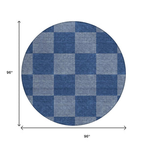 HomeRoots 8' Blue and Gray Round Rug - Stylish Geometric Design for Indoor/Outdoor Use, Machine Washable & Durable 660669