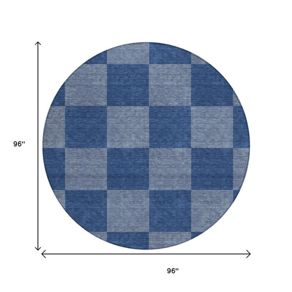 HomeRoots 8' Blue and Gray Round Rug - Stylish Geometric Design for Indoor/Outdoor Use, Machine Washable & Durable 660669
