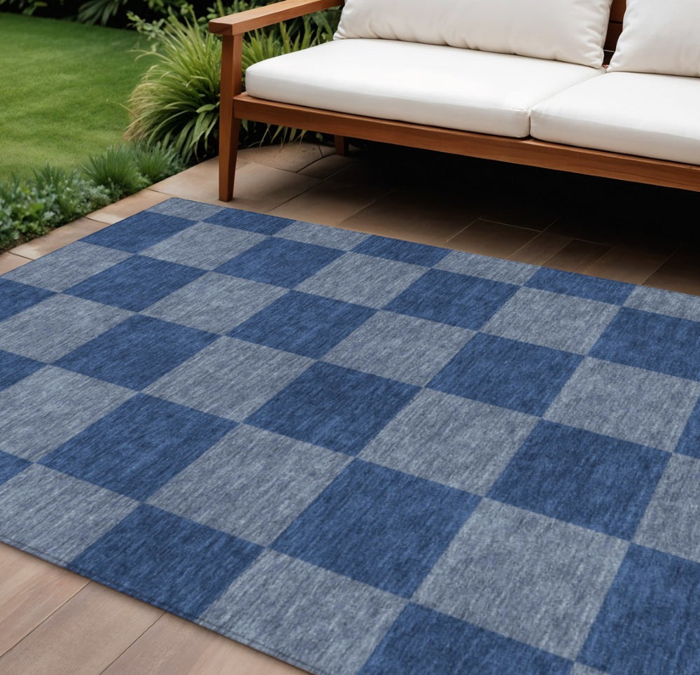 HomeRoots 9' Modern Blue and Gray Geometric Area Rug - Stylish, Washable, and Durable for Indoor/Outdoor Use 660671