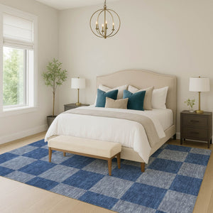 HomeRoots 9' Modern Blue and Gray Geometric Area Rug - Stylish, Washable, and Durable for Indoor/Outdoor Use 660671