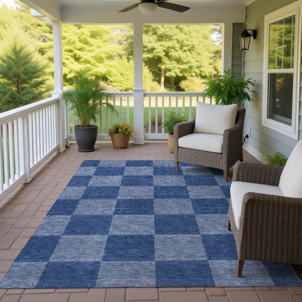 HomeRoots 9' Modern Blue and Gray Geometric Area Rug - Stylish, Washable, and Durable for Indoor/Outdoor Use 660671