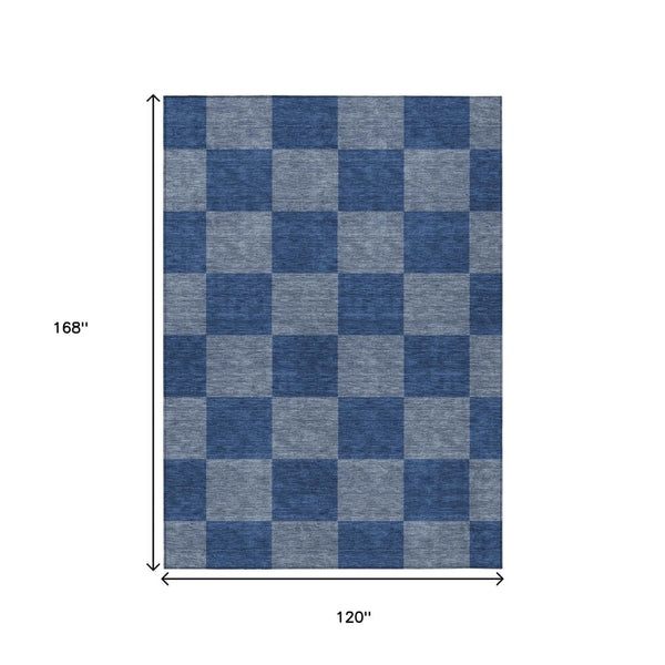 HomeRoots 10' Blue and Gray Geometric Area Rug - Washable, Durable Design for Indoor/Outdoor Spaces, 10' x 14' 660672
