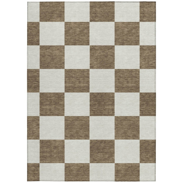 HomeRoots 5' Chocolate & Ivory Geometric Indoor Outdoor Rug – Stylish, Washable & Durable for High-Traffic Areas 660674