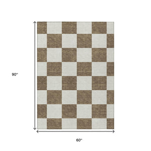 HomeRoots 5' Chocolate & Ivory Geometric Indoor Outdoor Rug – Stylish, Washable & Durable for High-Traffic Areas 660674