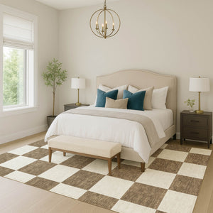 HomeRoots 5' Chocolate & Ivory Geometric Indoor Outdoor Rug – Stylish, Washable & Durable for High-Traffic Areas 660674