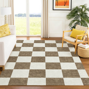 HomeRoots 5' Chocolate & Ivory Geometric Indoor Outdoor Rug – Stylish, Washable & Durable for High-Traffic Areas 660674