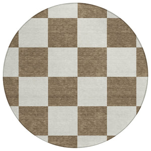 HomeRoots 8' Chocolate and Ivory Round Geometric Washable Rug – Durable, Stylish, Indoors or Outdoors, Easy Care! 660675