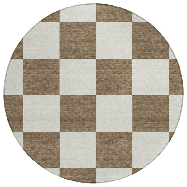 HomeRoots 8' Chocolate and Ivory Round Geometric Washable Rug – Durable, Stylish, Indoors or Outdoors, Easy Care! 660675