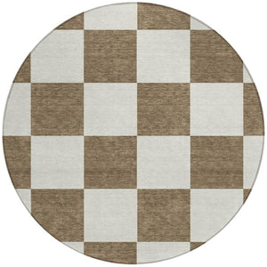 HomeRoots 8' Chocolate and Ivory Round Geometric Washable Rug – Durable, Stylish, Indoors or Outdoors, Easy Care! 660675