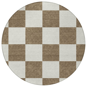 HomeRoots 8' Chocolate and Ivory Round Geometric Washable Rug – Durable, Stylish, Indoors or Outdoors, Easy Care! 660675