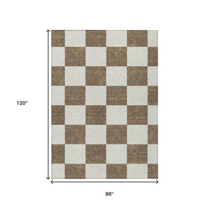 HomeRoots 8' X 10' Stylish Chocolate & Ivory Geometric Washable Area Rug for Indoor & Outdoor Spaces 660676