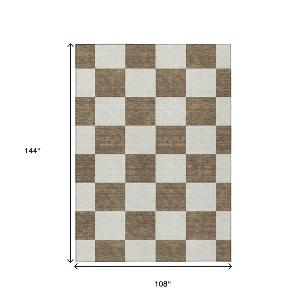HomeRoots 9' X 12' Chocolate & Ivory Geometric Indoor/Outdoor Area Rug - Durable, Washable & Stylish Solution 660677