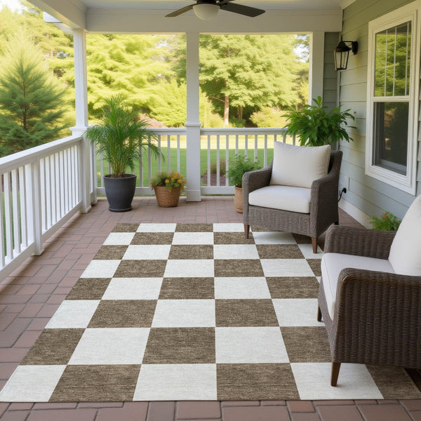 HomeRoots 9' X 12' Chocolate & Ivory Geometric Indoor/Outdoor Area Rug - Durable, Washable & Stylish Solution 660677