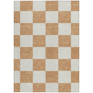 HomeRoots 5' Copper and Ivory Geometric Rug - Washable Indoor/Outdoor Area Rug for Modern Spaces and Style 660680