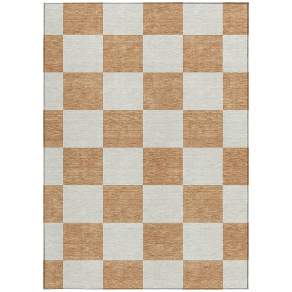 HomeRoots 5' Copper and Ivory Geometric Rug - Washable Indoor/Outdoor Area Rug for Modern Spaces and Style 660680
