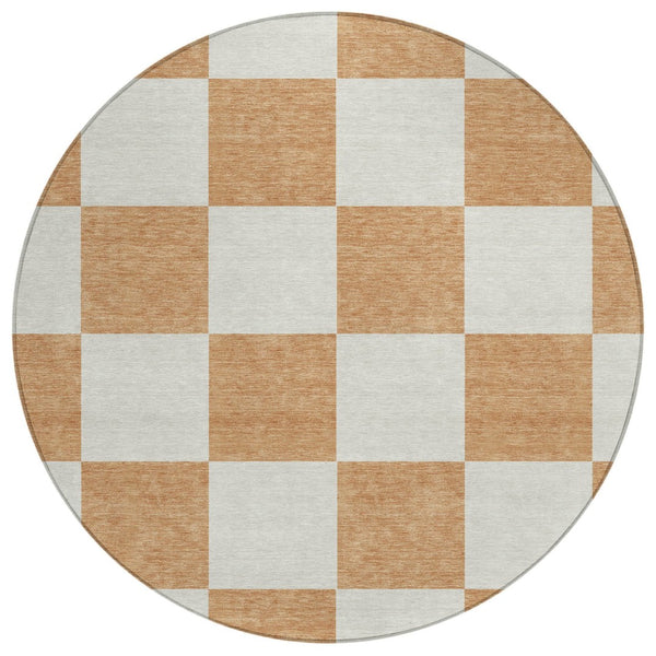 HomeRoots 8' Copper and Ivory Round Geometric Rug - Stylish, Washable Design for Indoor/Outdoor Spaces! 660681