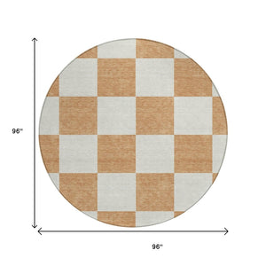 HomeRoots 8' Copper and Ivory Round Geometric Rug - Stylish, Washable Design for Indoor/Outdoor Spaces! 660681
