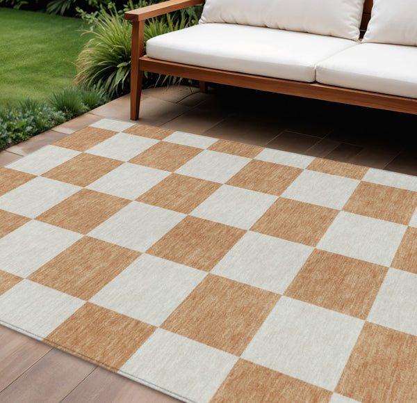 HomeRoots 8' X 10' Copper and Ivory Geometric Area Rug - Washable, Durable, Stylish for Indoor & Outdoor Use! 660682