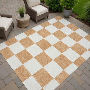 HomeRoots 8' X 10' Copper and Ivory Geometric Area Rug - Washable, Durable, Stylish for Indoor & Outdoor Use! 660682